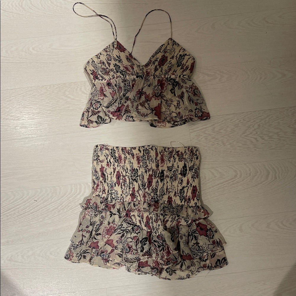 Zara Floral Patterned Skirt Set in Cream and Red
